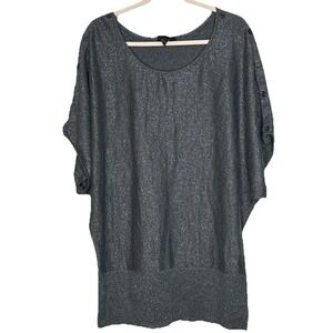 Lane‎ Bryant Metallic Boat Neck Sweater Gray Short Kimono Button Sleeves 22/24